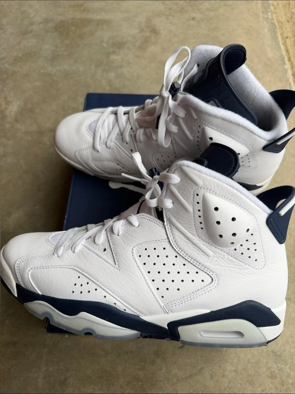 Jordan White and Navy Retro High-Top Basketball Shoes - Picture 5 of 5